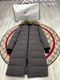 Canada Goose Grey Long Hooded Puffer Coat with Textured Trim