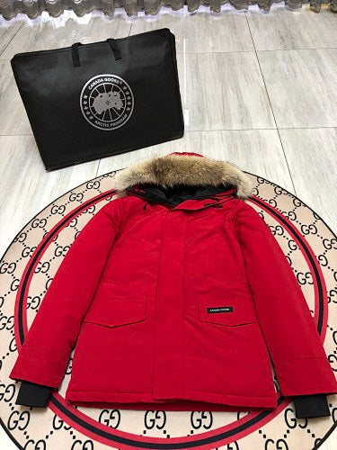 Canada Goose Red Hooded Parka with Flap Pockets