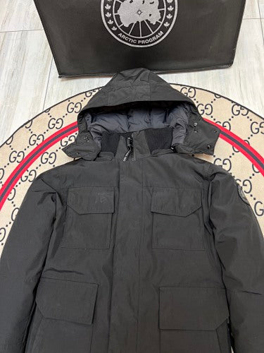 Canada Goose Charcoal Hooded Parka with Four Flap Pockets