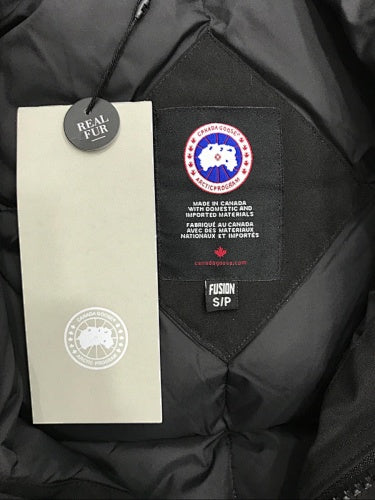 Canada Goose Black Long Hooded Parka with Textured Trim