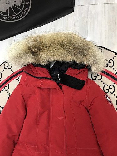 Canada Goose Red Hooded Parka with Textured Trim