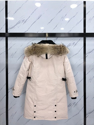 Canada Goose Cream Long Hooded Parka with Textured Trim