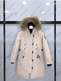 Canada Goose Cream Long Hooded Parka with Textured Trim