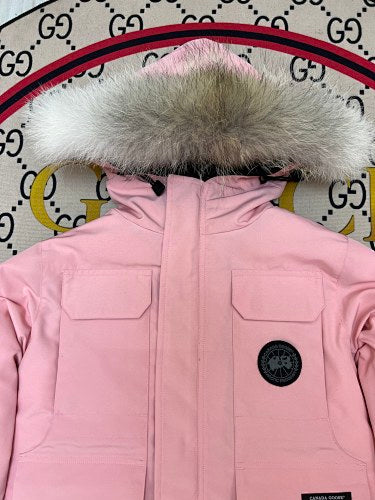 Canada Goose Pink Hooded Parka with Four Flap Pockets