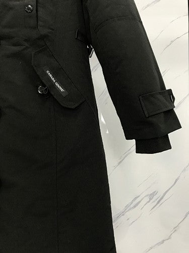 Canada Goose Black Long Hooded Parka with Textured Trim