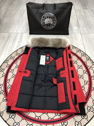 Canada Goose Red Hooded Parka with Four Flap Pockets