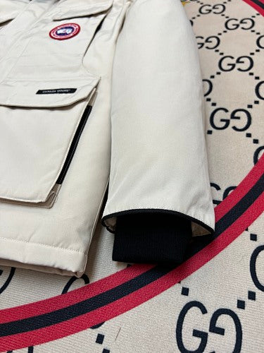 Canada Goose Cream Hooded Parka with Four Flap Pockets