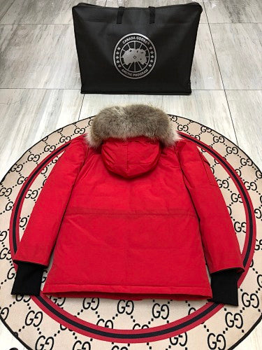 Canada Goose Red Hooded Parka with Four Flap Pockets