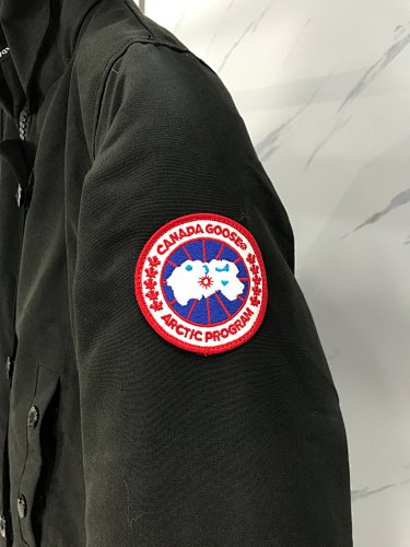 Canada Goose Black Long Hooded Parka with Textured Trim