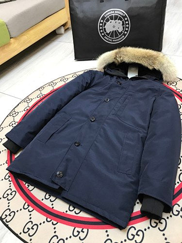 Canada Goose Navy Hooded Parka with Button Front
