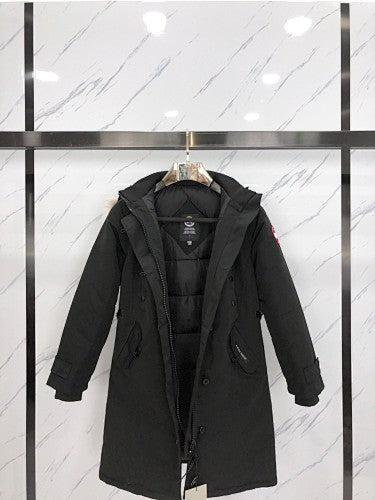 Canada Goose Black Long Hooded Parka with Textured Trim