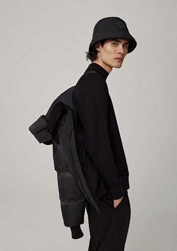 Men's Black Hooded Jacket with Quilted Sleeves and Arm Pocket