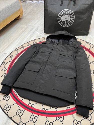 Canada Goose Charcoal Hooded Parka with Four Flap Pockets