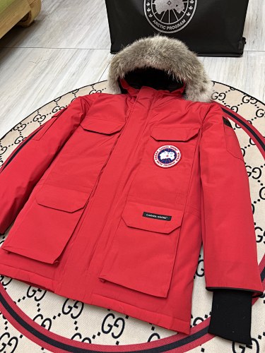 Canada Goose Red Hooded Parka with Four Flap Pockets