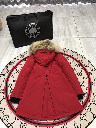Canada Goose Red Hooded Parka with Textured Trim