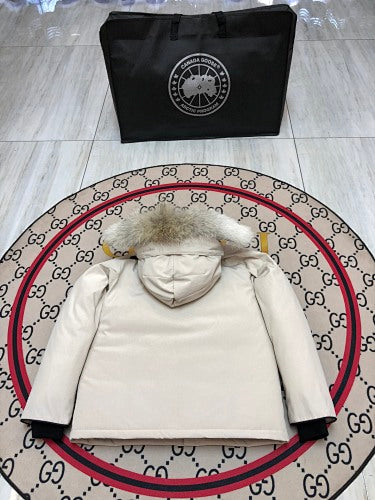 Canada Goose Cream Hooded Parka with Four Flap Pockets