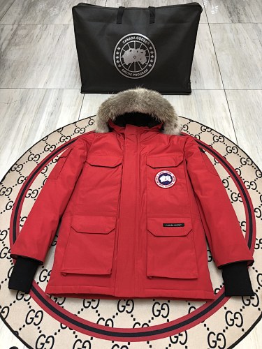 Canada Goose Red Hooded Parka with Four Flap Pockets