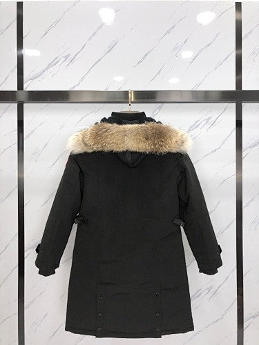 Canada Goose Black Long Hooded Parka with Textured Trim