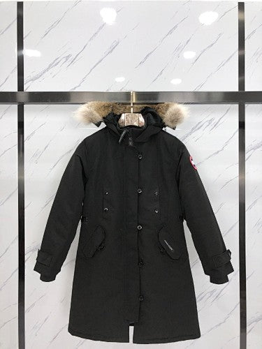 Canada Goose Black Long Hooded Parka with Textured Trim