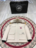 Canada Goose Cream Hooded Parka with Four Flap Pockets