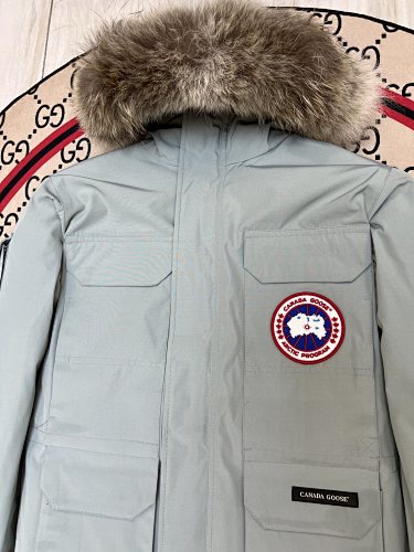 Canada Goose Light Grey Hooded Parka with Four Flap Pockets
