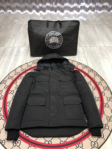 Canada Goose Charcoal Hooded Parka with Four Flap Pockets
