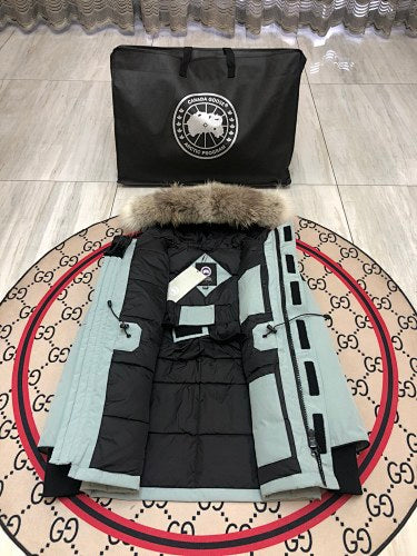 Canada Goose Light Grey Hooded Parka with Four Flap Pockets