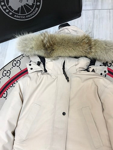 Canada Goose Cream Hooded Parka with Flap Pockets