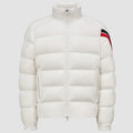 Moncler Off-White Quilted Puffer Jacket with Contrast Sleeve Stripes