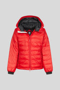 Canada Goose Red Hooded Puffer Jacket with Black Trim