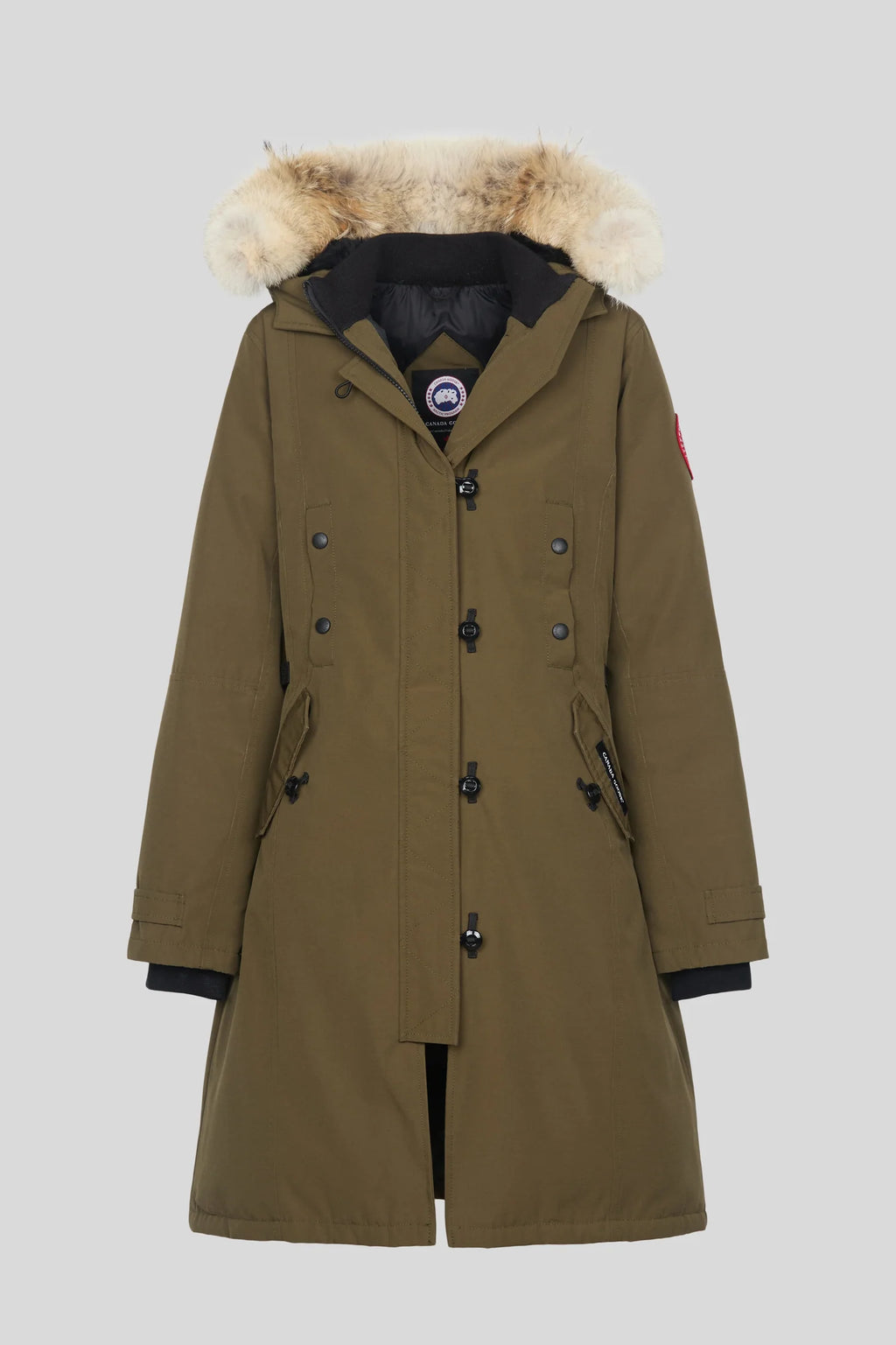 Canada Goose Olive Hooded Parka with Plush-Look Trim