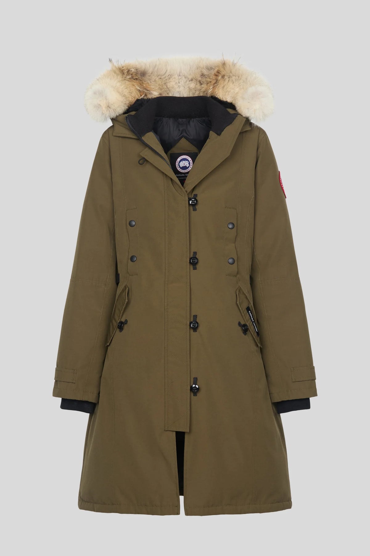 Canada Goose Olive Hooded Parka with Plush-Look Trim