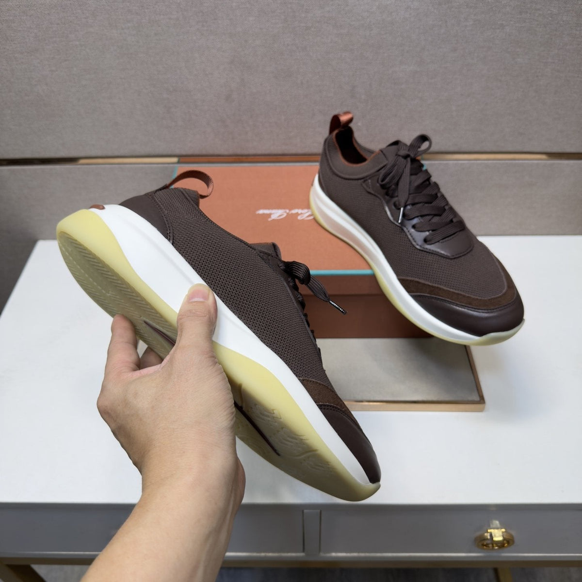 Men's Dark Brown Paneled Sneakers