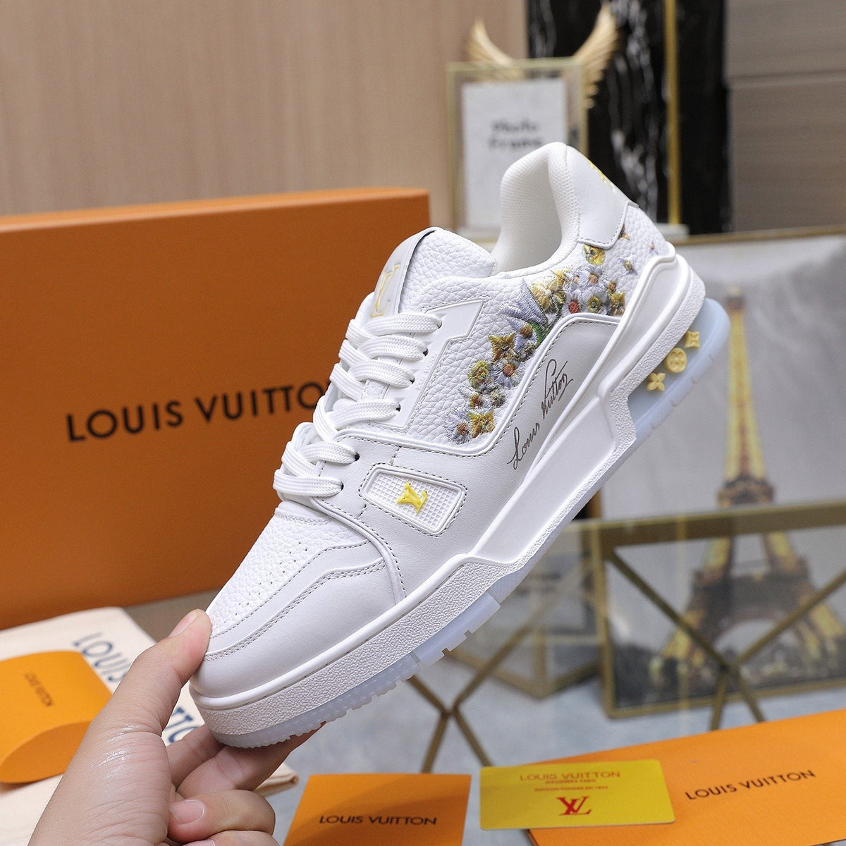 Louis Vuitton Embroidered White Low-Top Sneakers