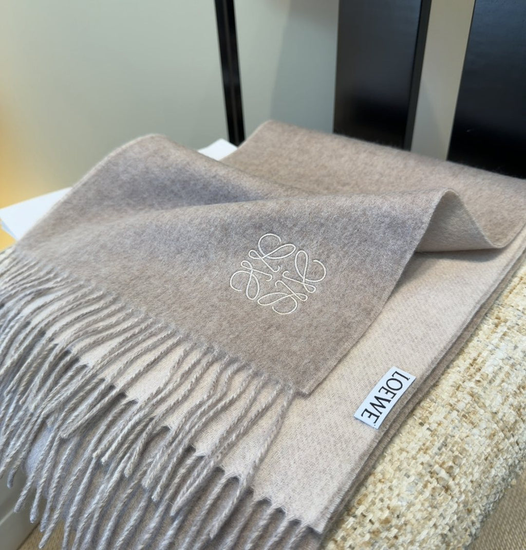 Loewe Taupe Gray Fringed Scarf