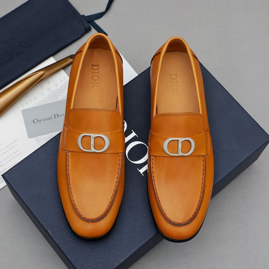 Dior Tan Leather Buckle Loafers