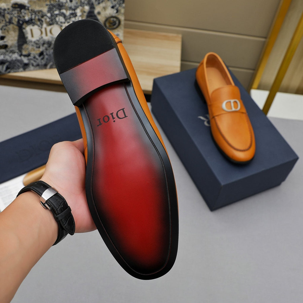 Dior Tan Leather Buckle Loafers