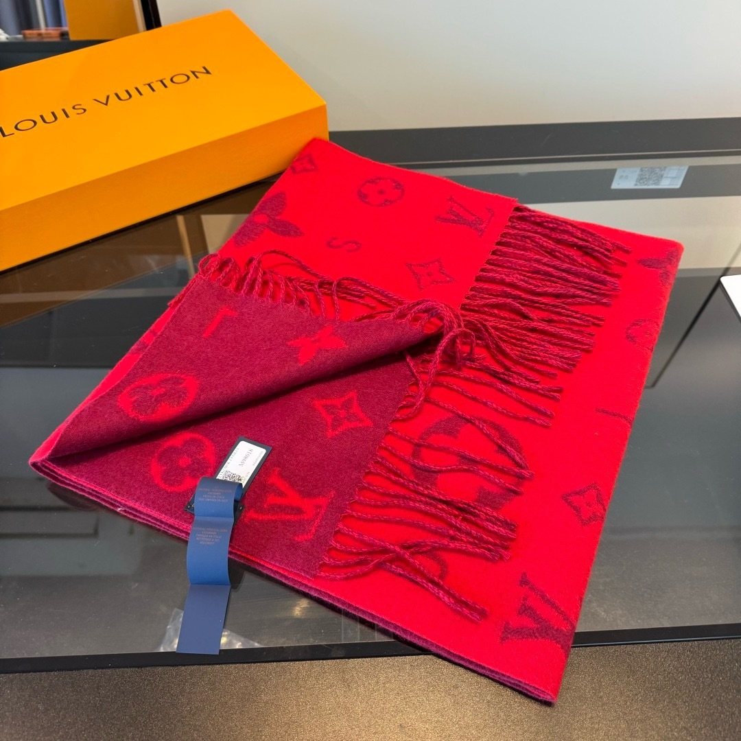 Louis Vuitton Red Burgundy Patterned Scarf