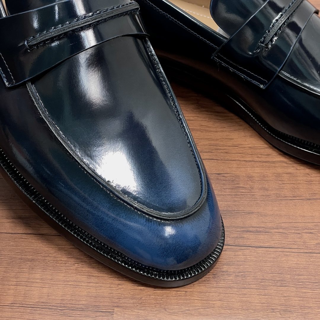 Zegna Men's Dark Navy Leather Loafers