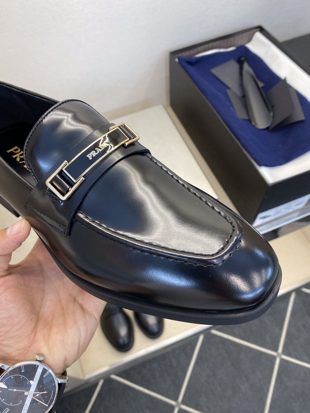 Prada Black Buckle Loafers