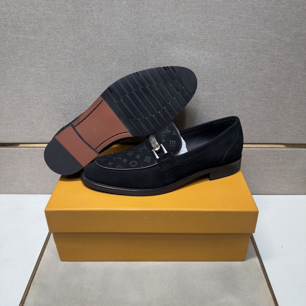 Louis Vuitton Men's Black Monogram Bar Loafers