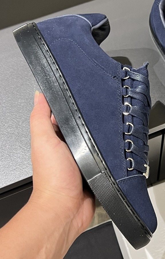 Balenciaga Navy Blue Textured Low-Top Sneakers
