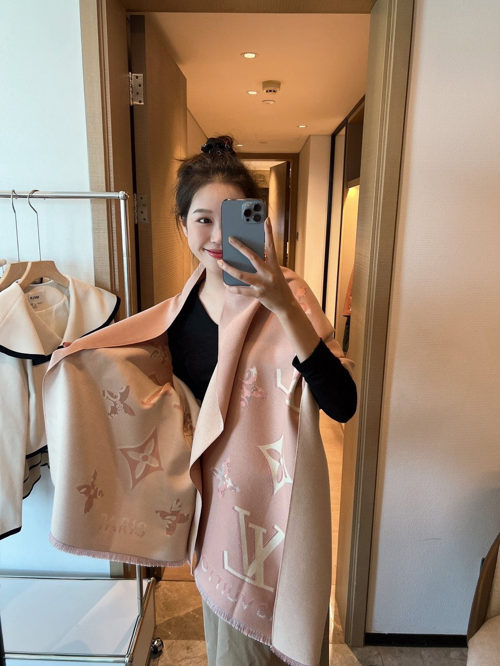 Louis Vuitton Patterned Fringed Shawl