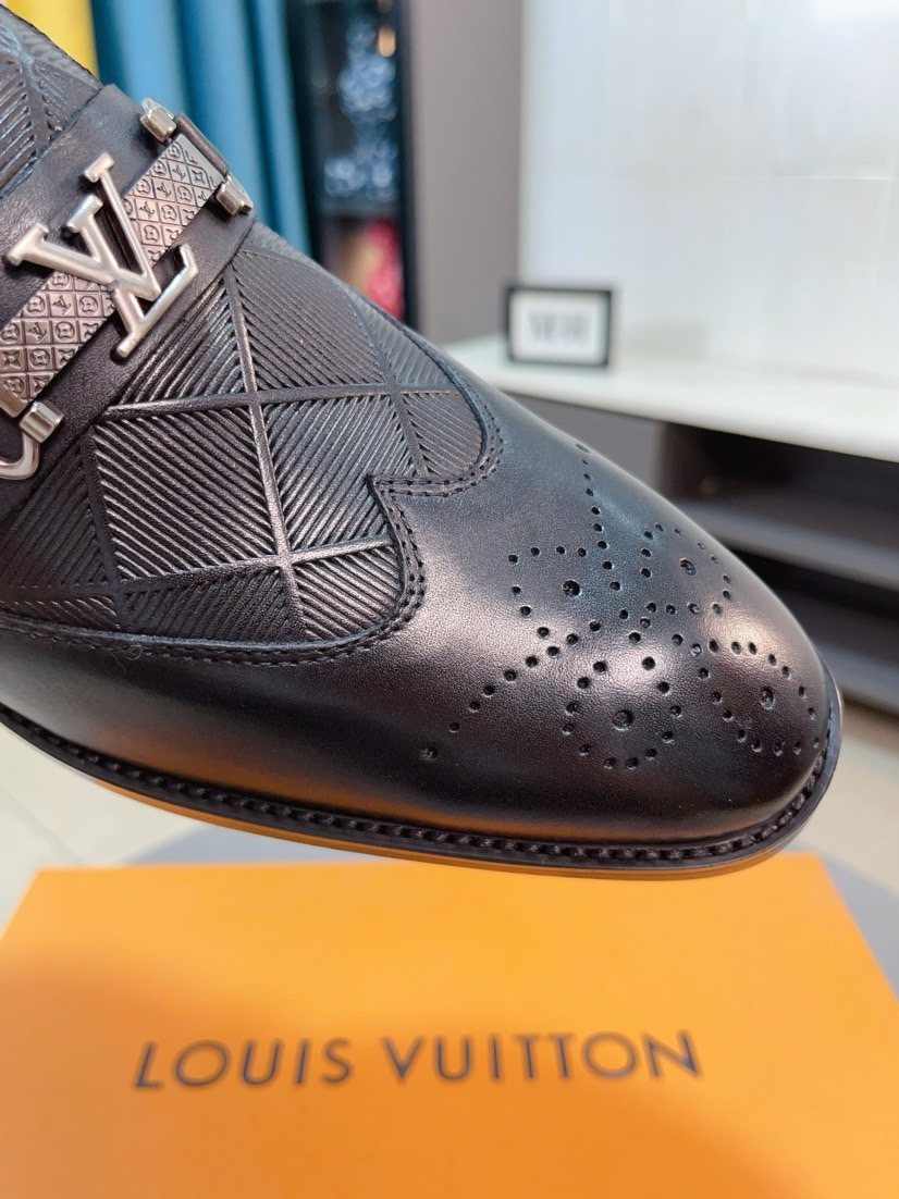Louis Vuitton Embossed Logo Slip-On Dress Shoes - Dark Charcoal Gray