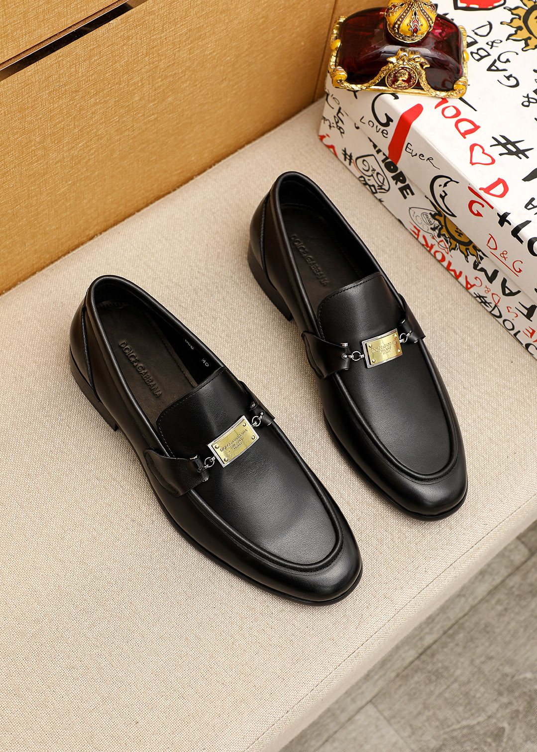 Black Gold-Tone Buckle Loafers