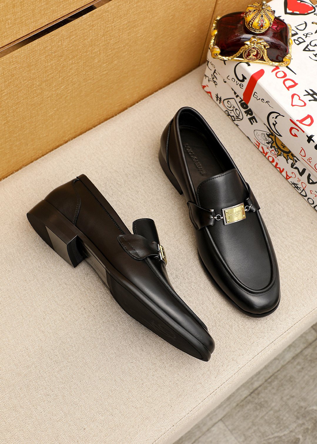 Black Gold-Tone Buckle Loafers