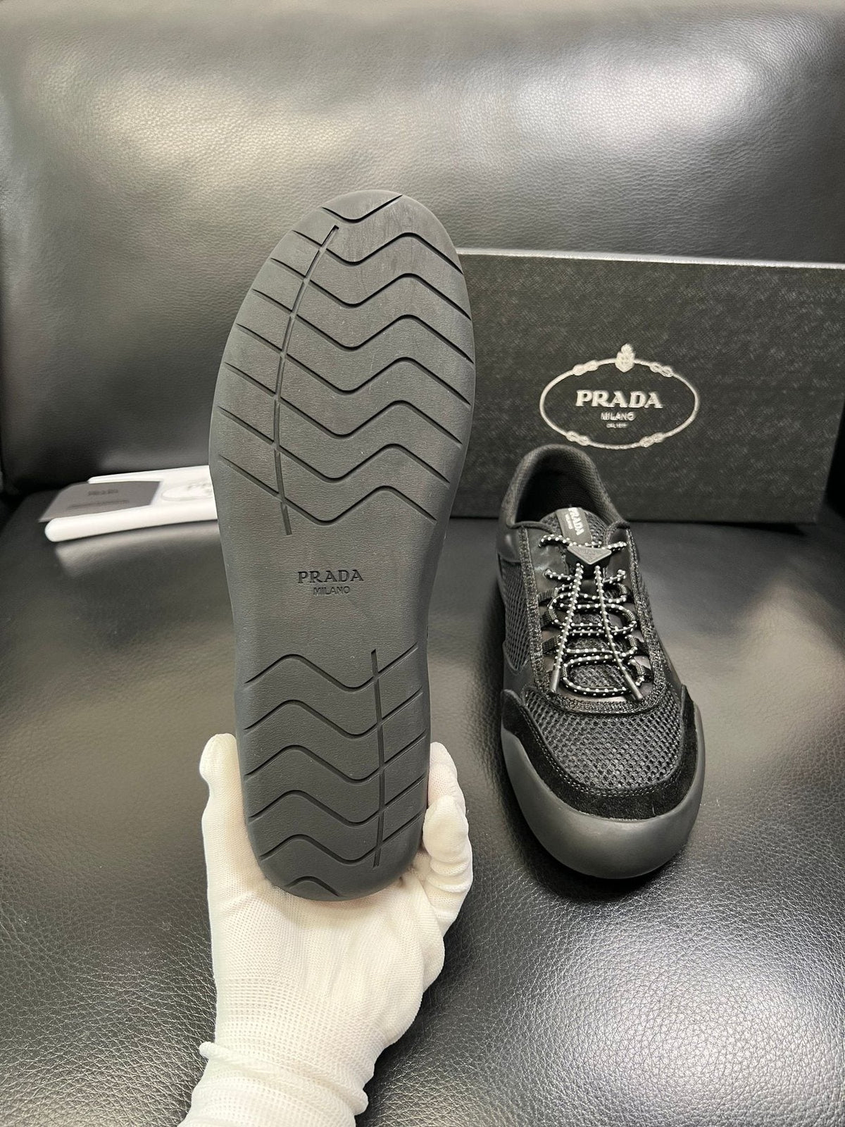 Prada Men's Black and Charcoal Low-Top Sneakers