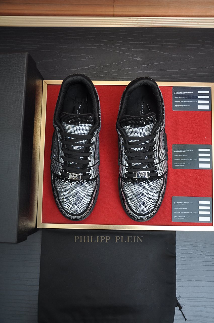 Philipp Plein Black & Silver Textured Sneakers