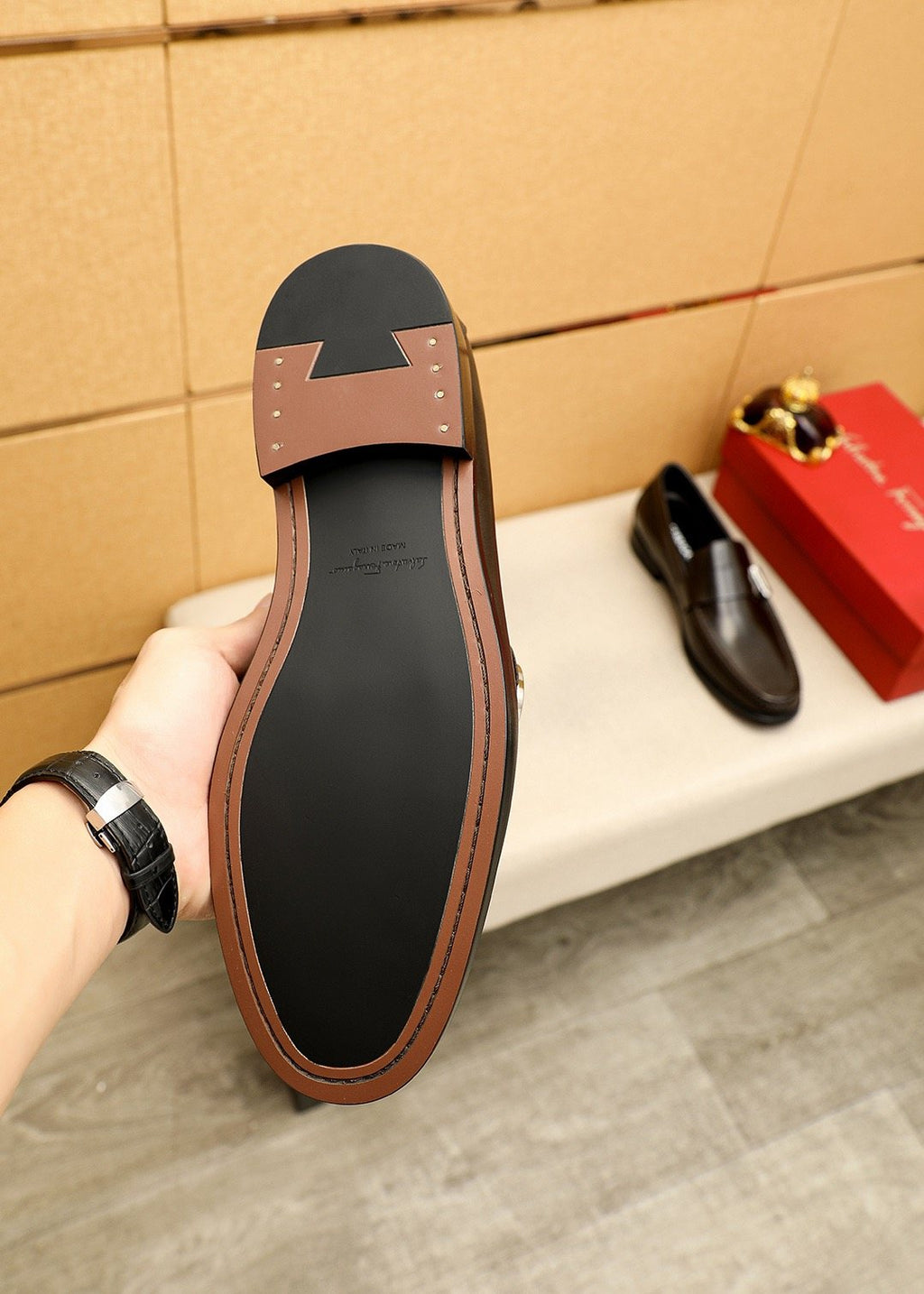 Ferragamo Black Buckle Moc-Toe Loafers