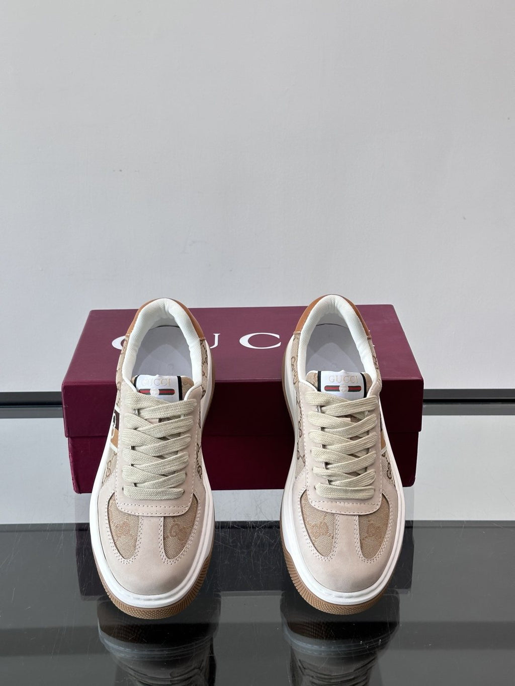 Gucci Men's Beige Patterned Panel Sneakers